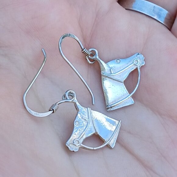 Sterling Silver Hook Horse Head Profile Earrings - Picture 2 of 7